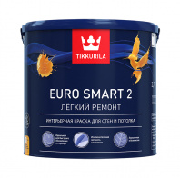 Краска EURO SMART 2 база А 2.7л глубокоматовая стен и потолков Краска EURO SMART 2 база А 2.7л глубокоматовая стен и потолков