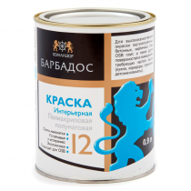 Краска Командор "Барбадос" база А 0,9л полуматовая для стен и потолков