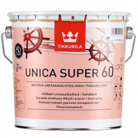 Лак Tikkurila "Уника Супер 60" (UNICA SUPER 60) 2,7л уретано-алкидный полуглянцевый универсальный Лак Tikkurila "Уника Супер 60" (UNICA SUPER 60) 2,7л уретано-алкидный полуглянцевый универсальный